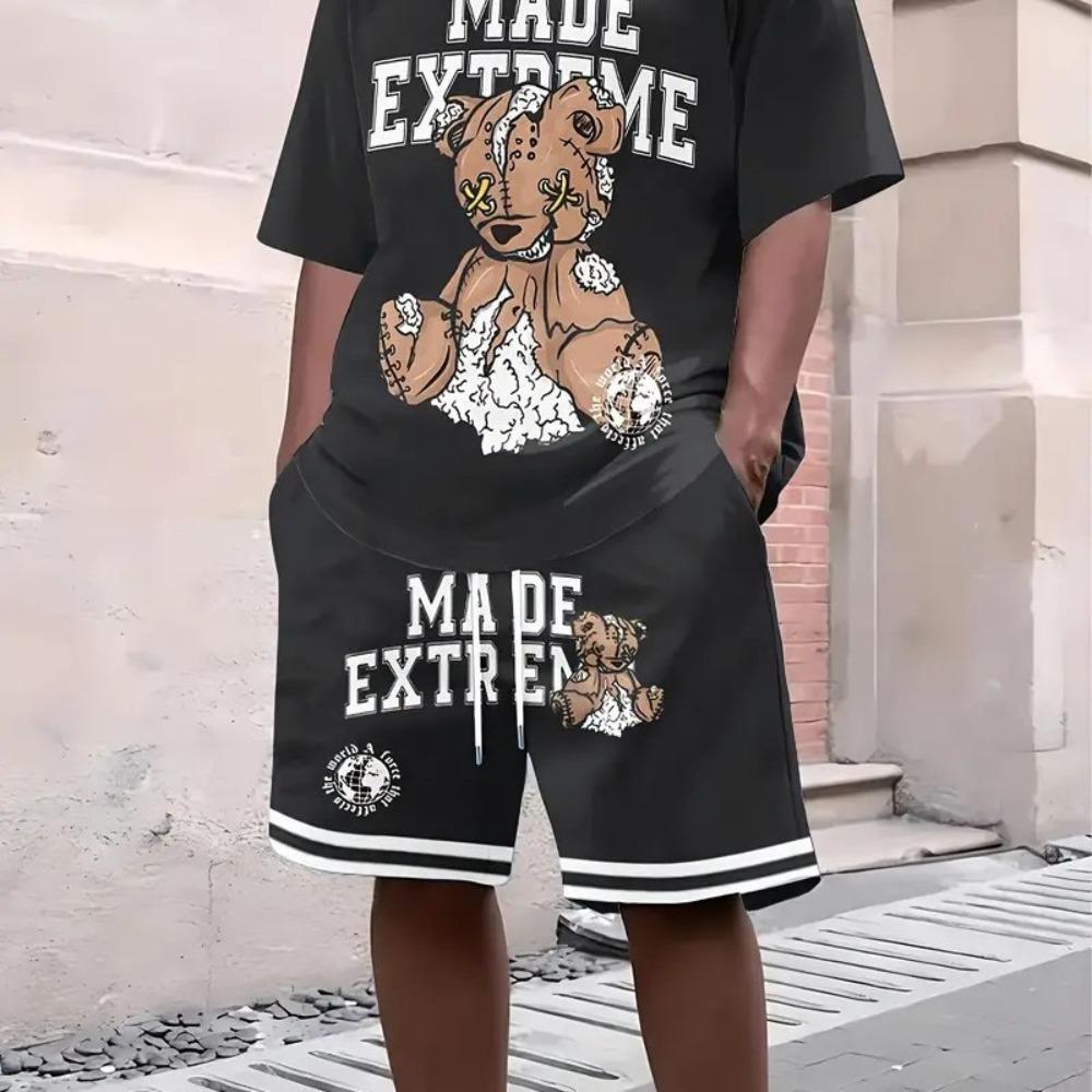 Men s Summer Comfortable Fashionable Sports Wear Beach Vacation Leisure Sports Style Short Sleeved Set Loose Oversized Breathable Sports Wear S