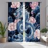 2pcs Japanese Dragon and Flower Curtains   Ancient Mythical Creatures Window Drapes
