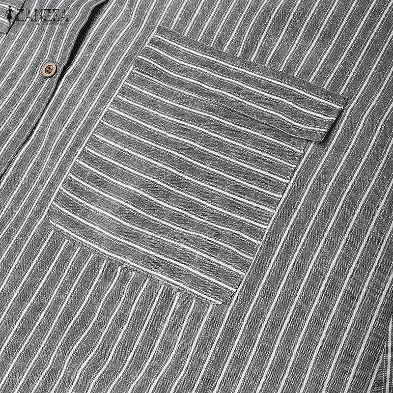 ZANZEA Dámské ležérní pruhované šaty košilového střihu s dlouhým rukávem a límcem