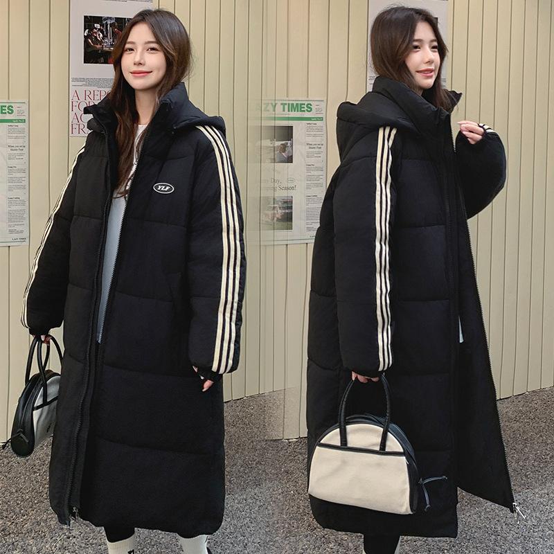 2025 new winter Korean version of loose mid-length down padded jacket, women's thickened padded jacket, over-the-knee cotton jacket, bread jacket
