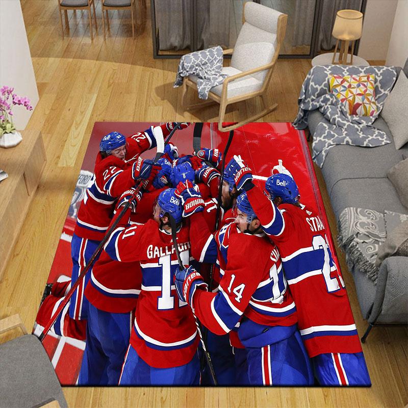 Montreal Canadiens Flannel Printed Carpet, Home Sofa Decoration for Living Room & Bedroom, Non‑Slip Play Flannel Floor Mat for Game Room