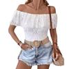 Women's Solid Colour One Neck Strapless Ruffle Lace Slim Slim T-Shirt