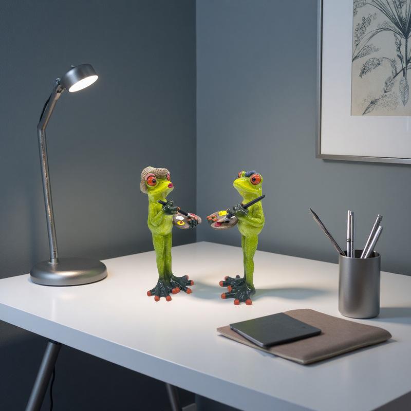 Couple Frog Statue Creative Frog Painter Fashionable Outdoor Vacation Frog Resin Sculpture Home Interior Desktop Decoration