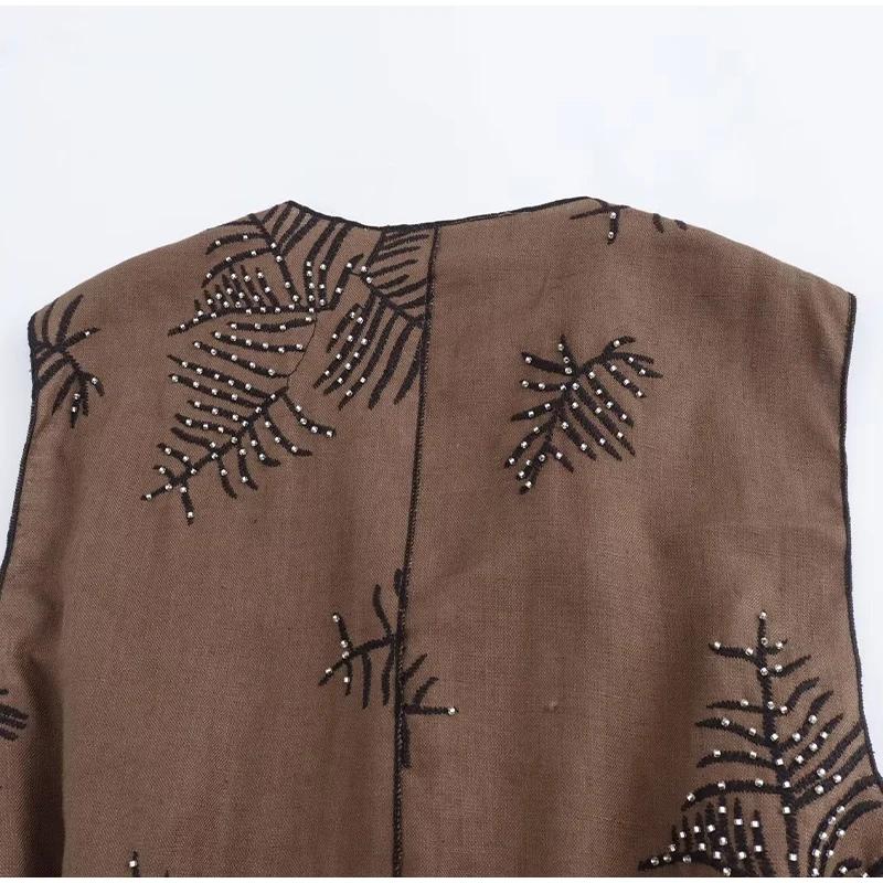 Modny haftowany top damski retro okrągły dekolt bez rękawów pas długi kamizelka lato jesień ulica damskie kamizelki