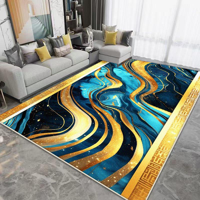 Luxury Golden Border Large Living Room Carpet Soft Non-slip Coffee Tables Mat Easy Clean Abstract Style Lounge Decor Rug Flannel
