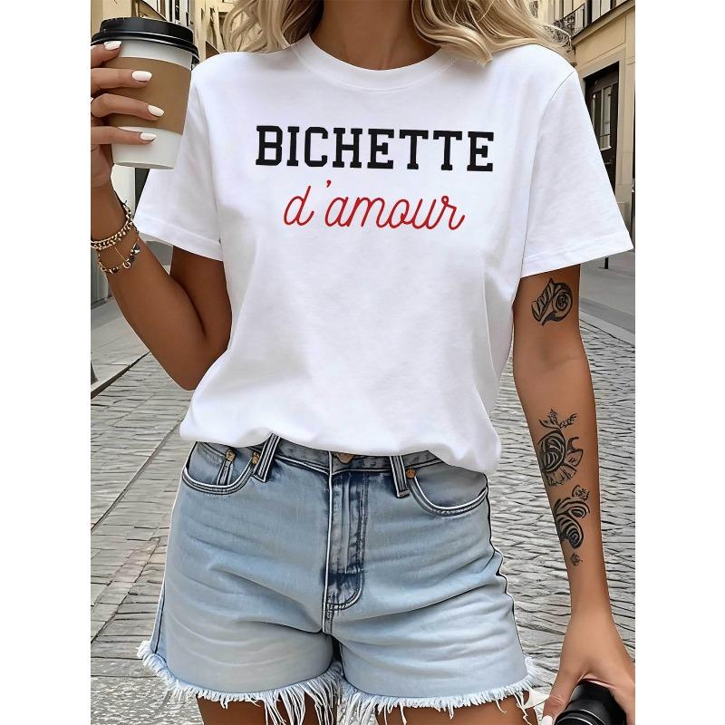 

French BICHETTE D Amour Cute Love Print Women S T-Shirt for Valentine S Day Date, Couple S Casual Top S белый