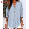Women Autumn Winter Long Sleeve Stripe Shirt With 3d Effect And Button Details For Casual Office Wear