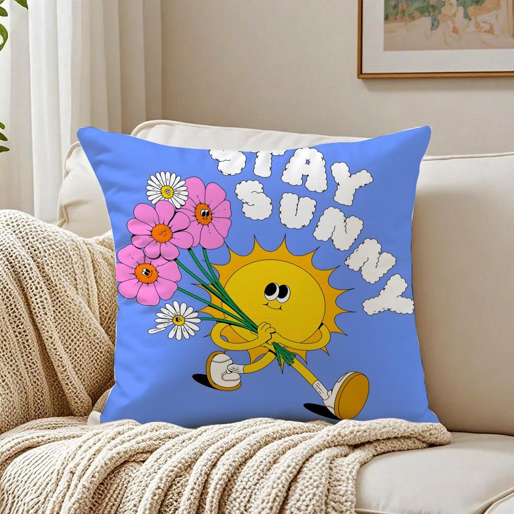 Cute Cartoon Sun Illustration Art Cushion Cover Pillowcase Antidustmite Living Room Sofa Decor Cushion Room