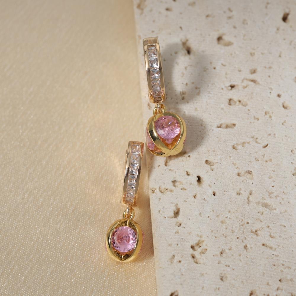 1 Pair Fashion Round Dangle Earrings for Women Zirconia Earring Jewelry Wedding Party Accessories