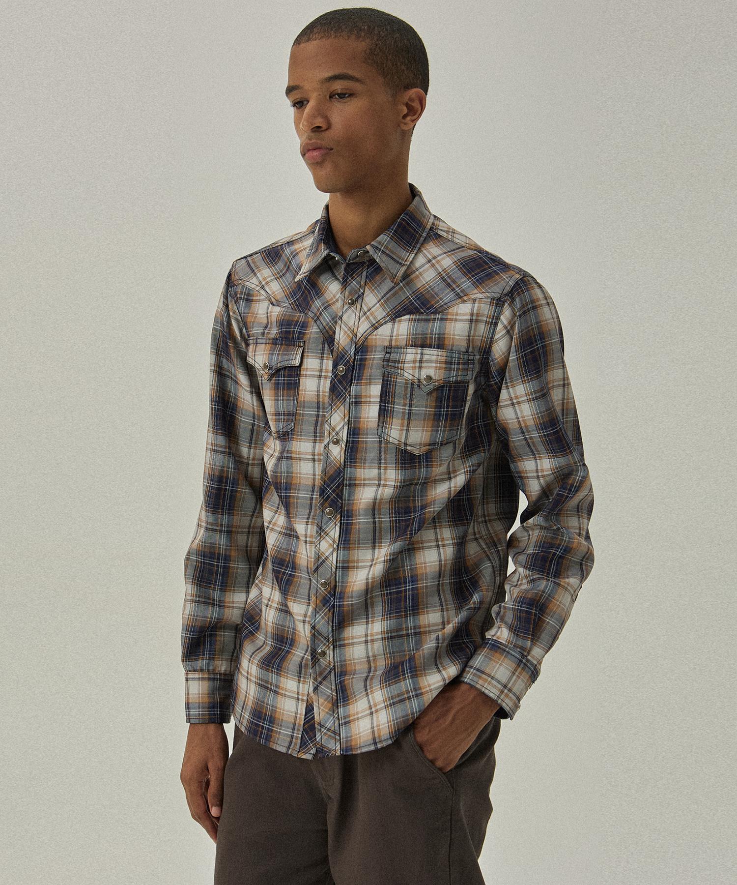 Mc Wood Gun Labor 2115 Standard Fit Beige Western Check Shirt M