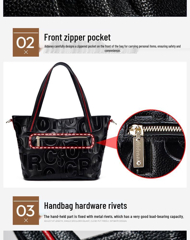 Qian Dian Women's Genuine Leather Tote: 2025 New Fashion Large Cowhide Shoulder and Crossbody Bag.