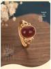 Antique Gold Inlaid Red Agate Open Ring – Versatile Ladies Design