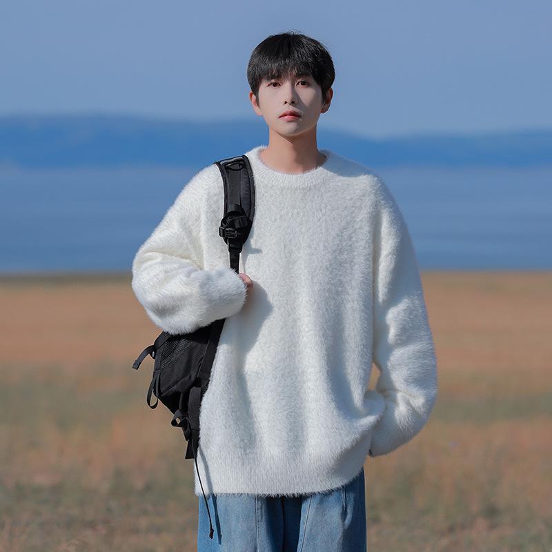 Suéter Retro Japonés Suave de Punto para Hombre - Otoño/Invierno Cuello Redondo