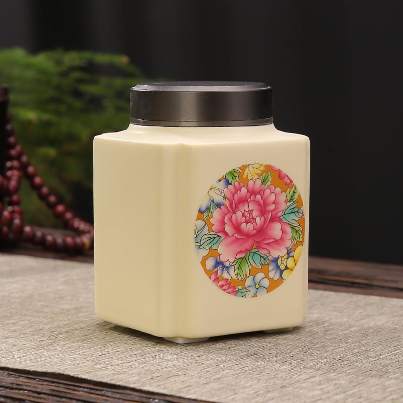 Ceramic Tea Caddy Flower Portable Candy Box Metal Lid Home Seal Coffee Beans Nut Medicinal Herbs Storage Jar Food Container New