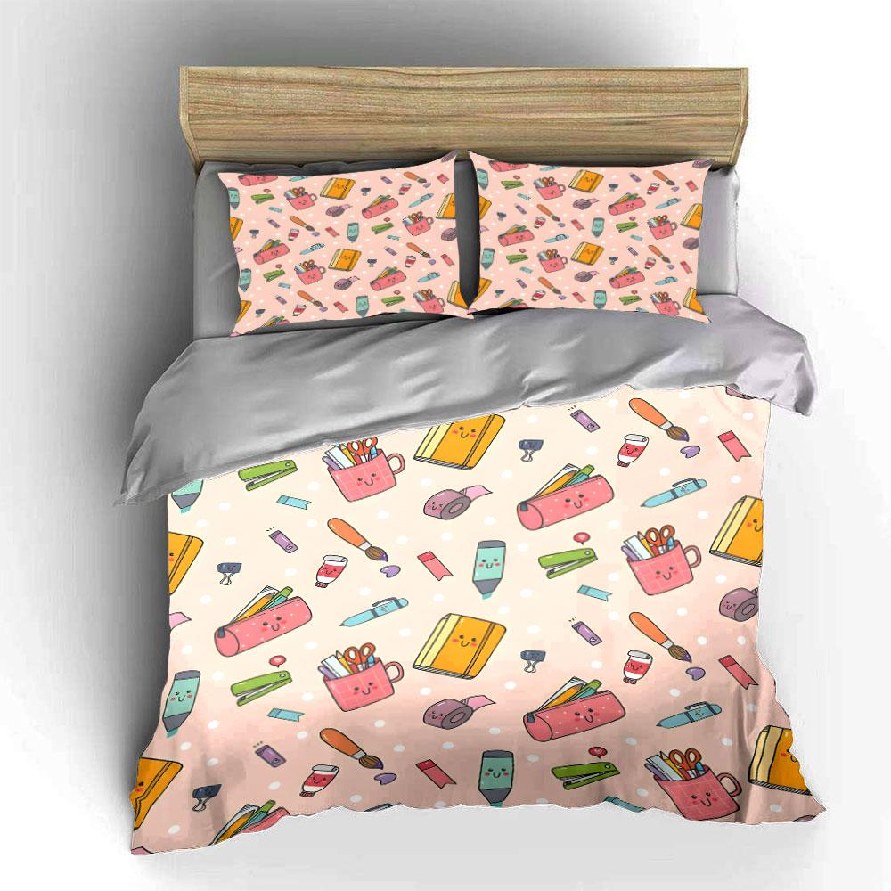 Cute Stationery Set For Students Soft Comfortable Duvet Cover Bedding Set Included 1*Duvet Cover & 2*Pillowcases, Gift