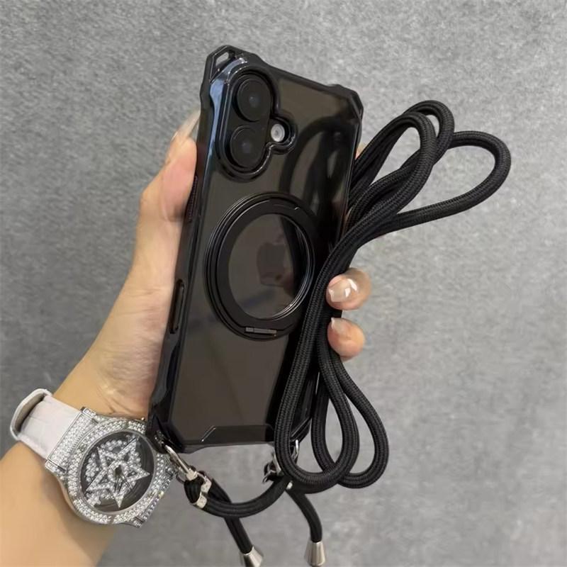Crossbody Lanyard Transparent Magnetischer Halter Ständer Hülle Für iPhone17 Air 16e 11 12 13 14 15 Pro Max Plus Halskette Schultergurt Harte Abdeckung