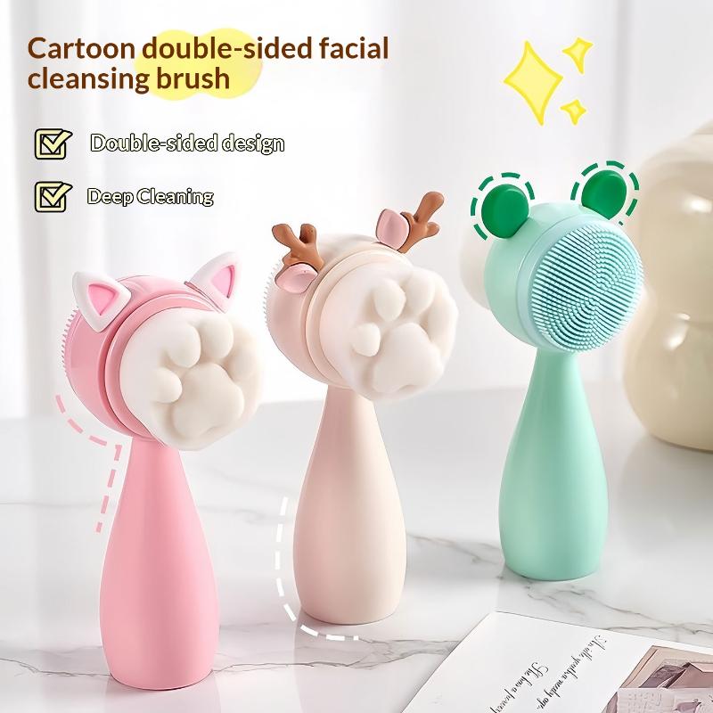 3D Double Sided Face Wash Brush Silicone Facial Cleansing Brush Manual Massage Facial Brush Soft Bristles Exfoliator