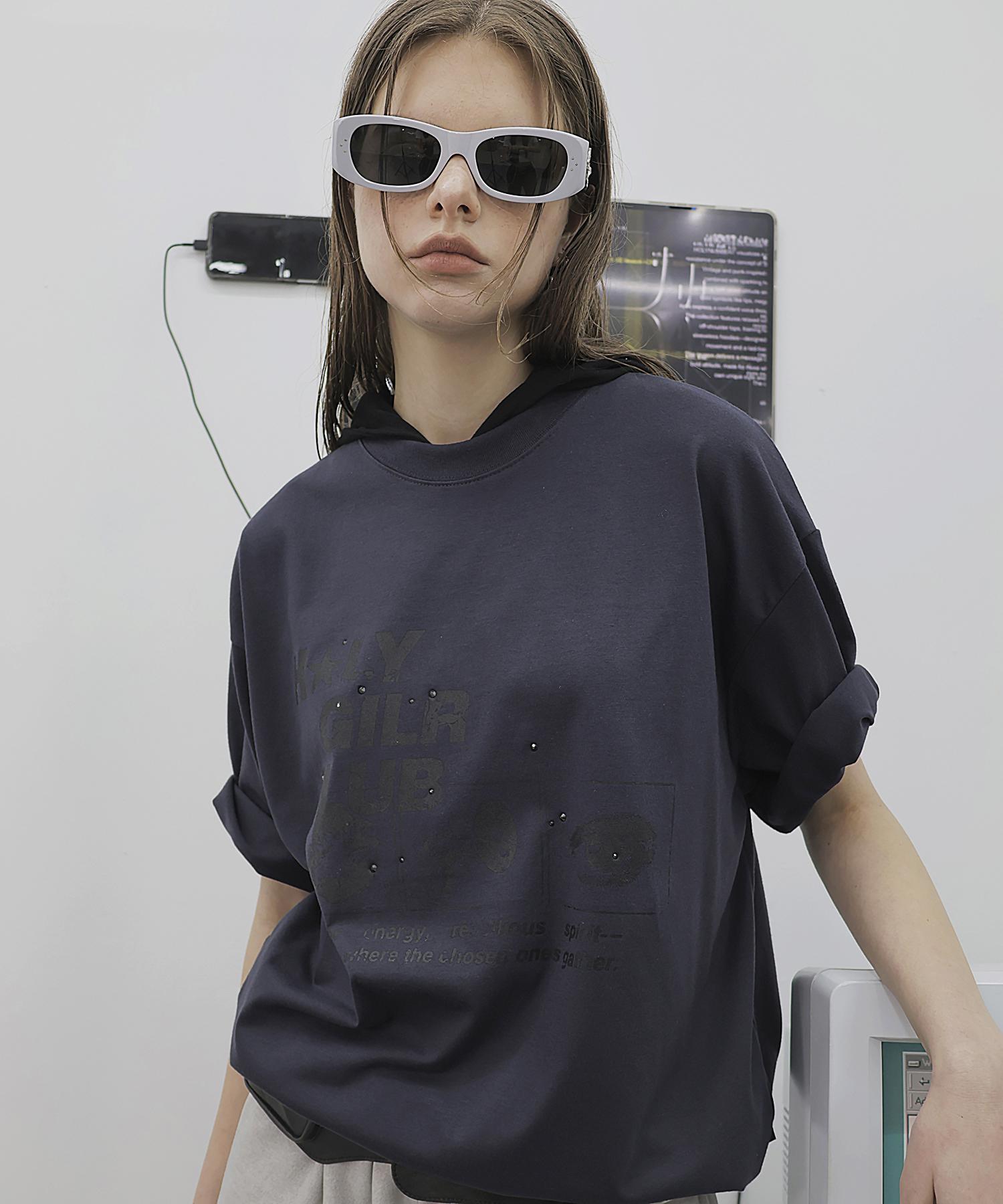 Holy Number Seven Oversized Hip Hop Dance Studio Holy Girl Club Graphic Short Sleeve T-Shirt_Charcoal Charcoal/Free