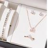 Chic Rhinestone Zircon Jewelry Set: Necklace, Earrings, Ring & Watch for Women