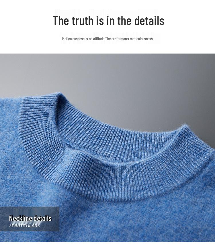 Maglione da uomo in cashmere a collo alto a metà: Maglione a maniche lunghe in pura lana per Autunno/Inverno, tinta unita, strato base spesso.