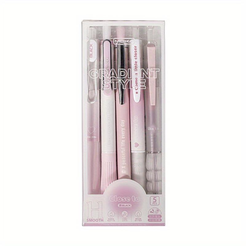 5PCS Boxed Pink Blush Retractable Neutral Pen, 0.5mm Slender Tip, Smooth Writing Ink Pen for Students and Offices