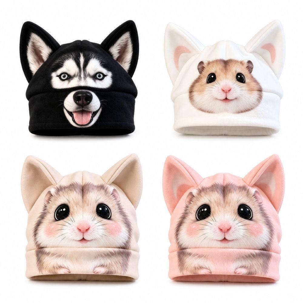 Animal Ear Animal Beanie Hat Cartoon Print Cartoon Beanie New Ear Beanie Hat Daily Outfits