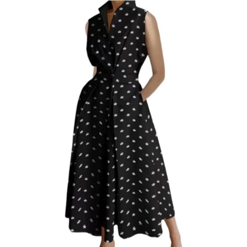 Dress summer new commuter fashion solid color V-neck women's button pendulum dress