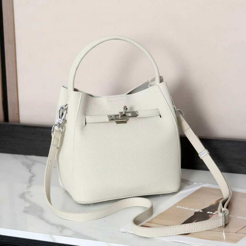 

First-layer Cowhide Bucket Bag Live Broadcast Hot Cross-body Daily Commuting All-match Handbag Female One-shoulder 18-13-19cm покинуть белый