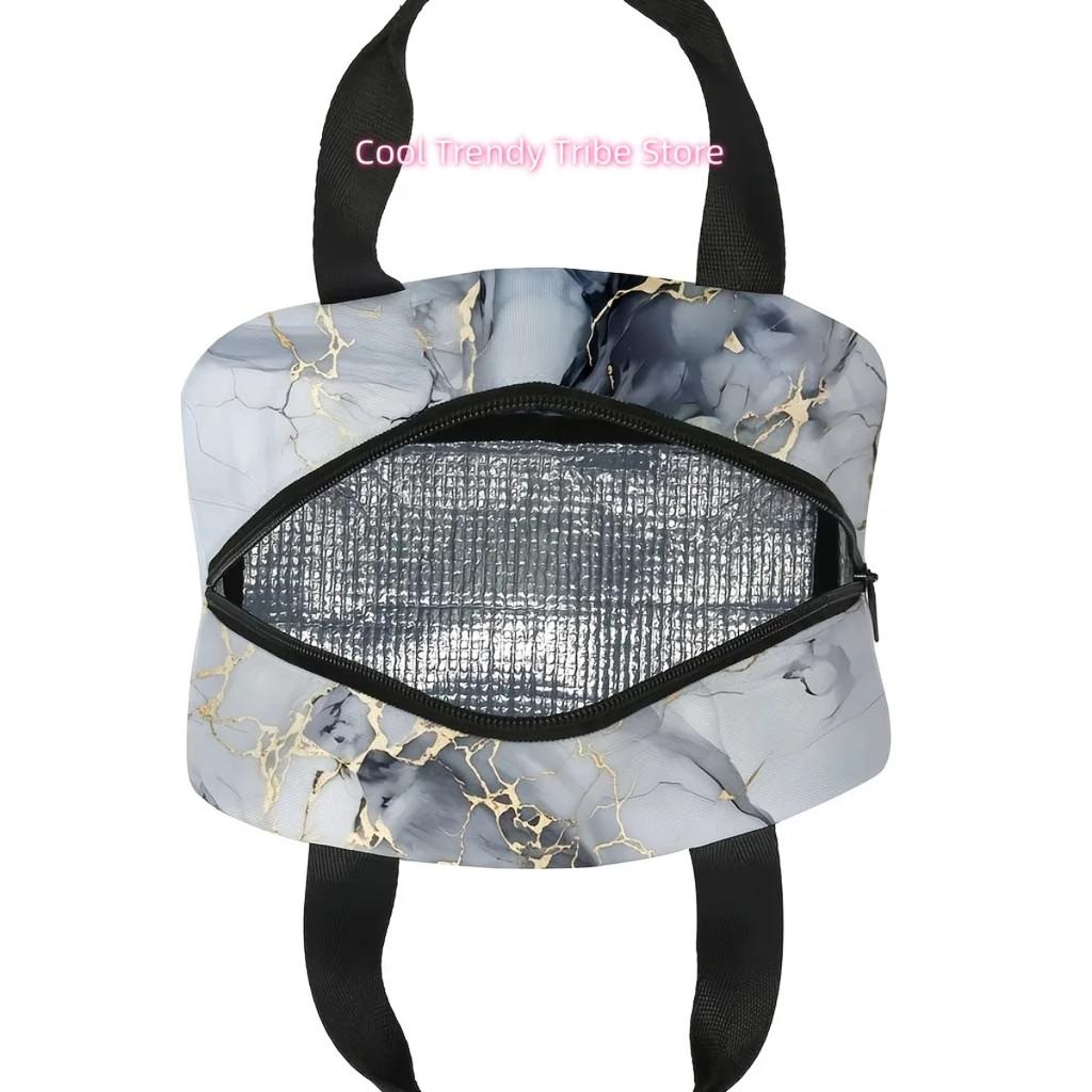 Marble-pattern Printed Tote Lunch Bag, Women's Insulated Bag, Clutch, Outdoor Picnic Storage Bag, Non-food Contact