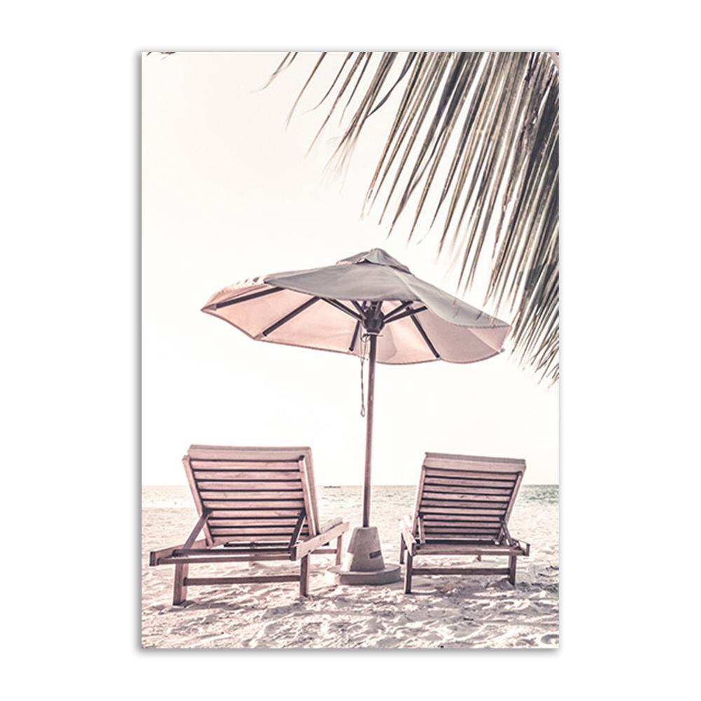 Pink Seascape Wall Art Canvas Painting Sunshine Beach Wall Poster Print Starfish Palm Tree Prints Nordic Wall Picture Home Decor