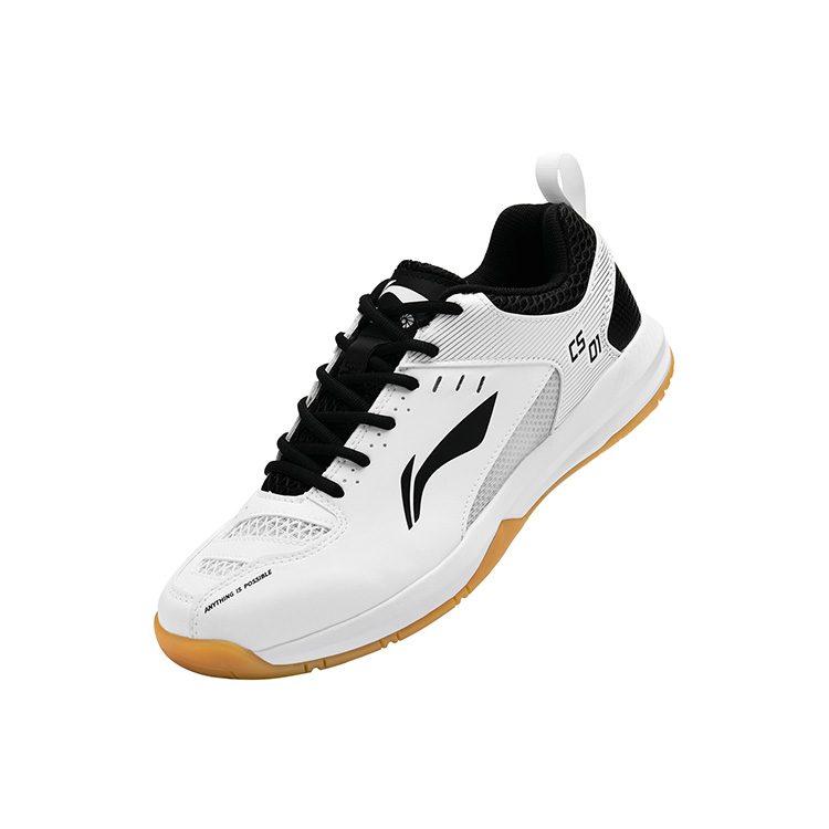 LiNing Feather Shock Absorbers Slip Resistant Abrasion Resistant Breathable Low Top Badminton Shoes Unisex White Black AYTS034-5