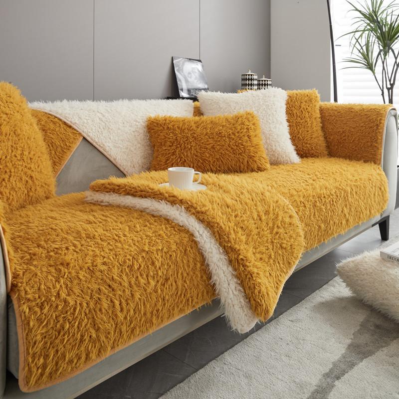 Housse de coussin de canapé en peluche, épaisse, antidérapante, en peluche, pour l'hiver, nouvelle couverture complète de canapé, serviette en tissu