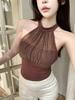 #Summer New Pure Desire Mesh Yarn Hot Diamond Neck Vest Slim and Thin Fixed Top with Chest Pad Women