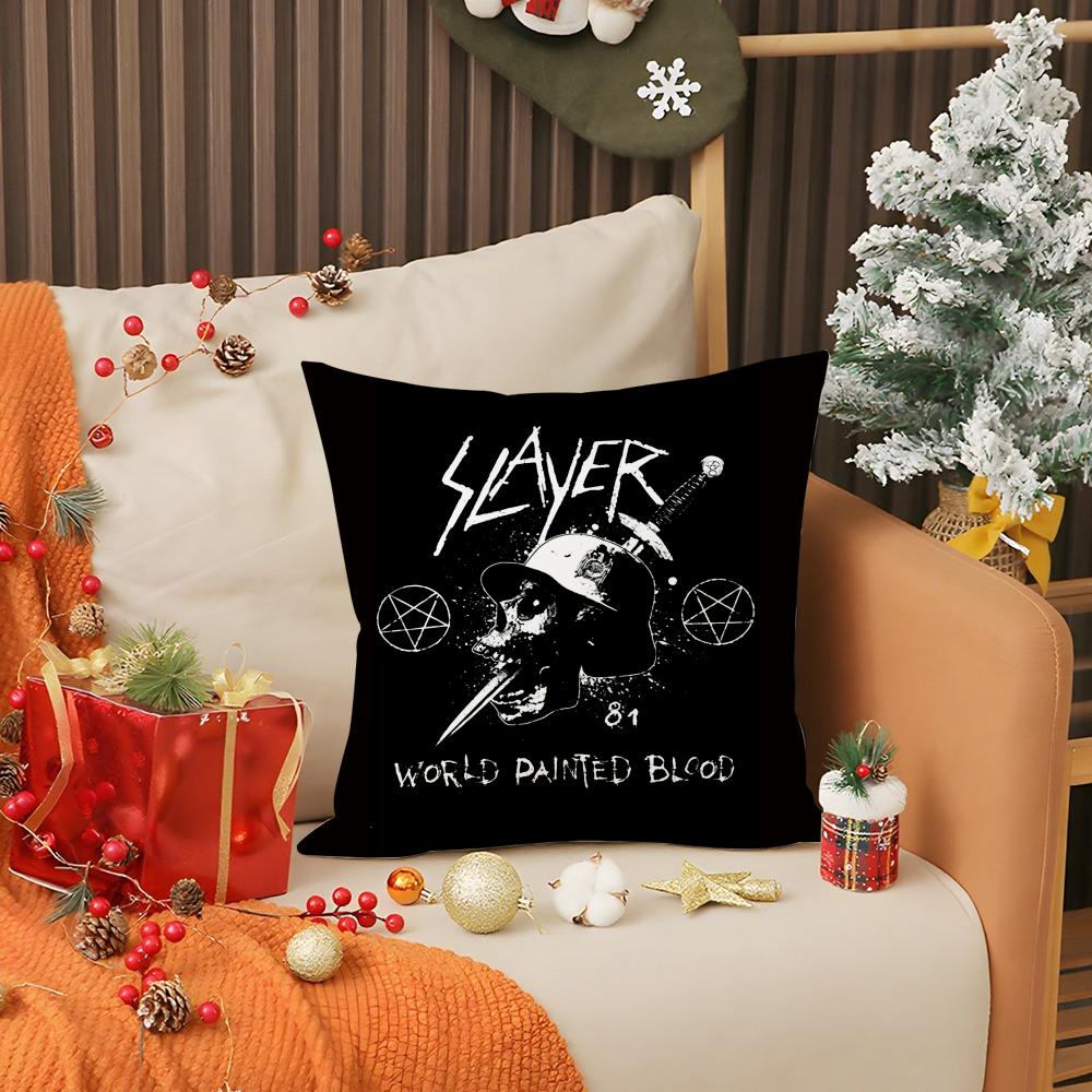 S-Slayer Heavy Metal Rock Band Kissenbezug Anti-Hausstaubmilben Kissen Unsichtbarer Reißverschluss seidiger kurzer Plüsch Sofakissenbezug