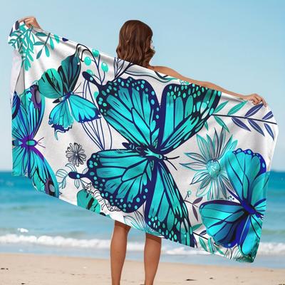 Butterfly Print Super Absorbent Beach Towel, Quick Dry Knit Bath Sheet for Swimming Camping Travel