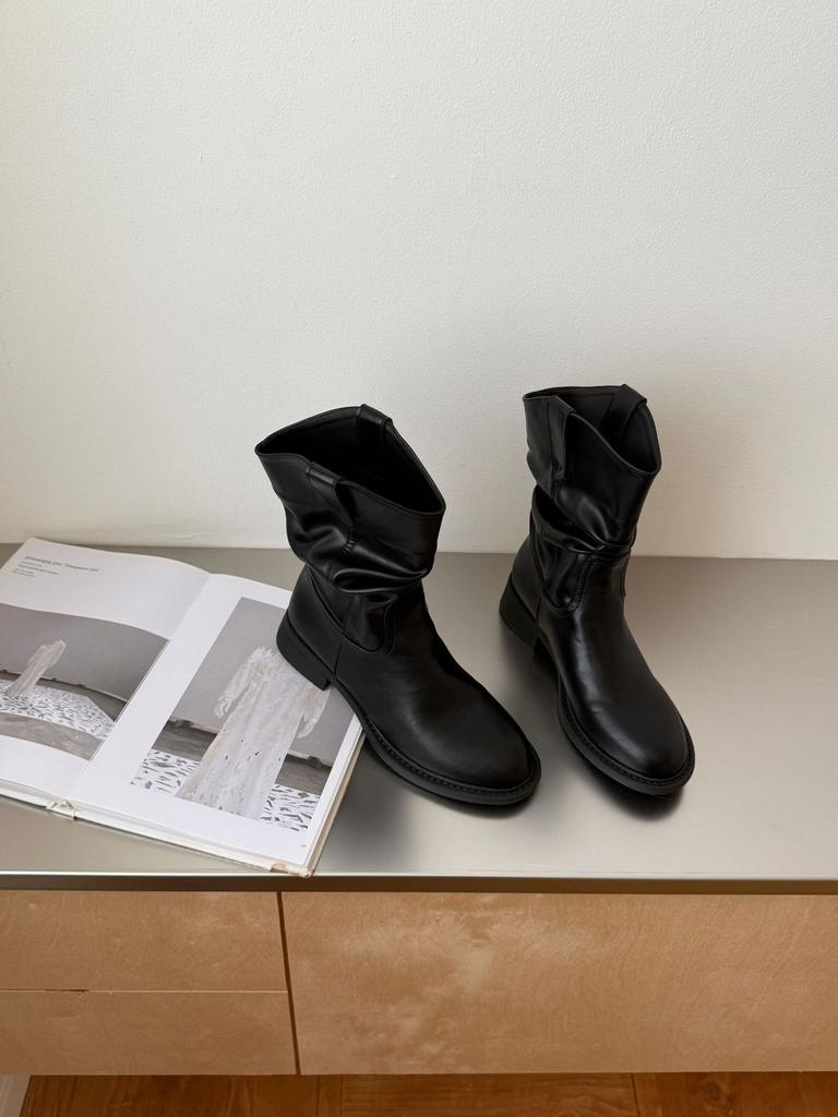 DAPAI SHOW retro thick-soled height-increasing and thin medium boots women's single boots western cowboy stacking sleeve short boots