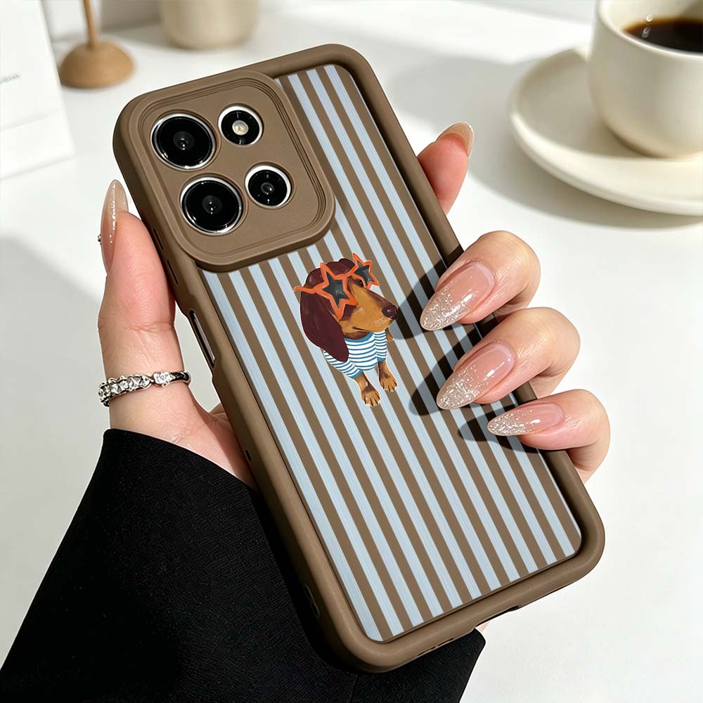 Cute Striped Dachshund Cover For Motorola Moto G86 G85 G75 G56 G35 G24 G06 Edge 70 60 50 Fusion Eye Ladder Phone Case