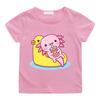 Cute Pink Axolotl Children's T-shirt Cartoon Print 100 %Cotton Tees Round Neck Boys Girls Short Sleeve Casual Kids Top Summer