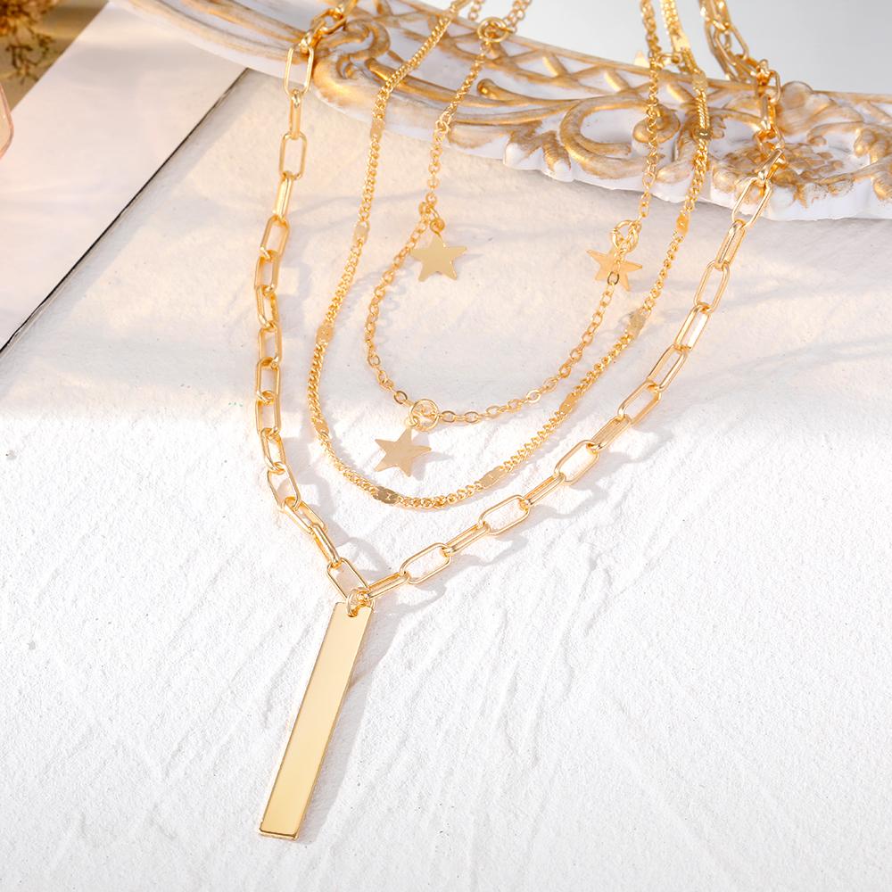 2023 Nuova Collana Moda Semplice Collana in Tre Pezzi Set Coppia Regalo Collana Ciondolo Stella Quadrato Festa Fascino Donna Catena Maglione Collana Bohemien