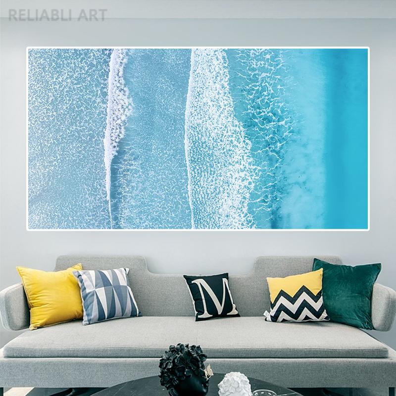Vue Aérienne de Paysage Marin Tableaux Muraux Plage de Sable Peinture sur Toile Art Mural Affiche et Impressions de Paysage pour Décor de Salon