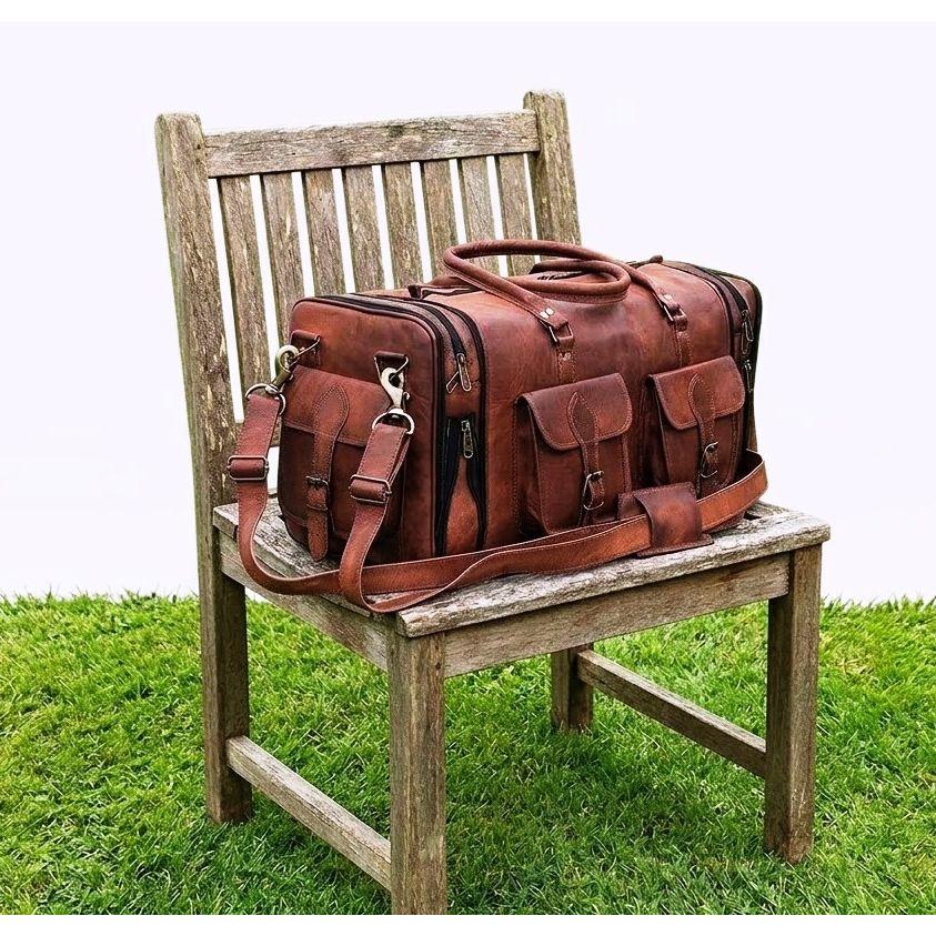 Extra erweiterbare, verstellbare, große Reisereise-Wochenend-Übernachtungstasche aus Leder