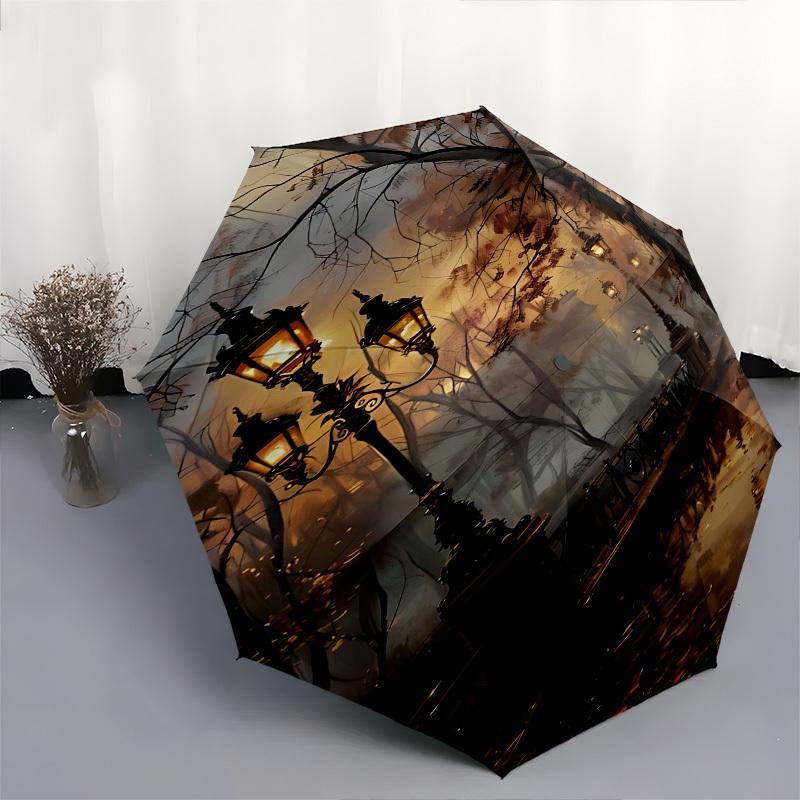 Lanterns, Autumnal Pathway Themed Automatic Opening and Closing Umbrella, Brightly Colored 8-rib Portable Umbrella, Suitable for Men and Wom