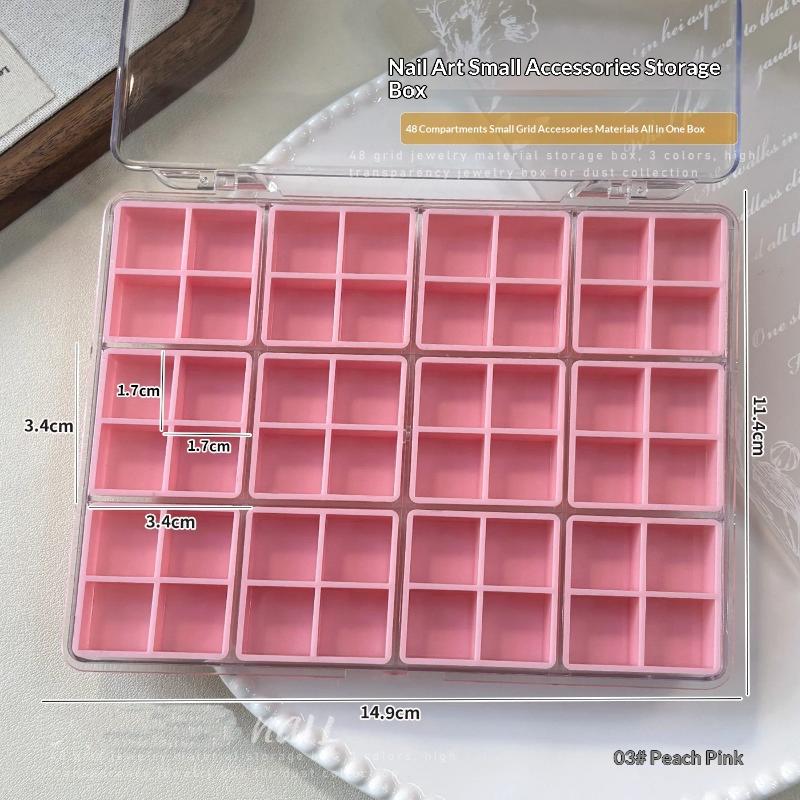 48 Compartment Clear Plastic Storage Box with Lid Detachable Grids for Nail Art Rhinestones Small Jewelry Organizer