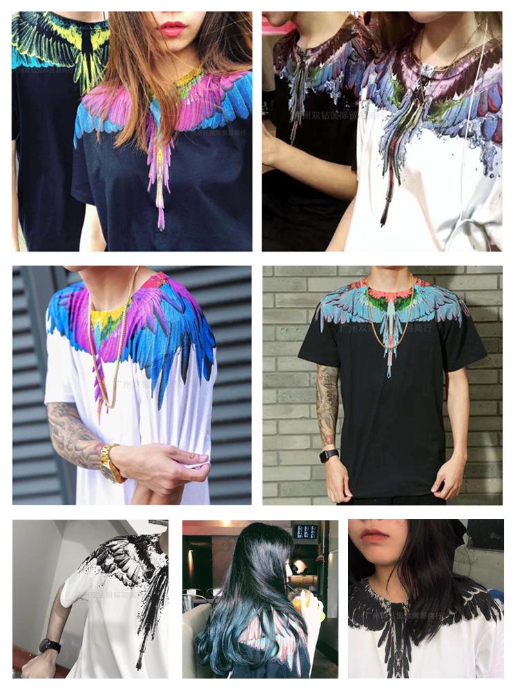 Marcelo Classic Phantom Wings Short Sleeve T-Shirt with Colorful Feathers and Lightning Design