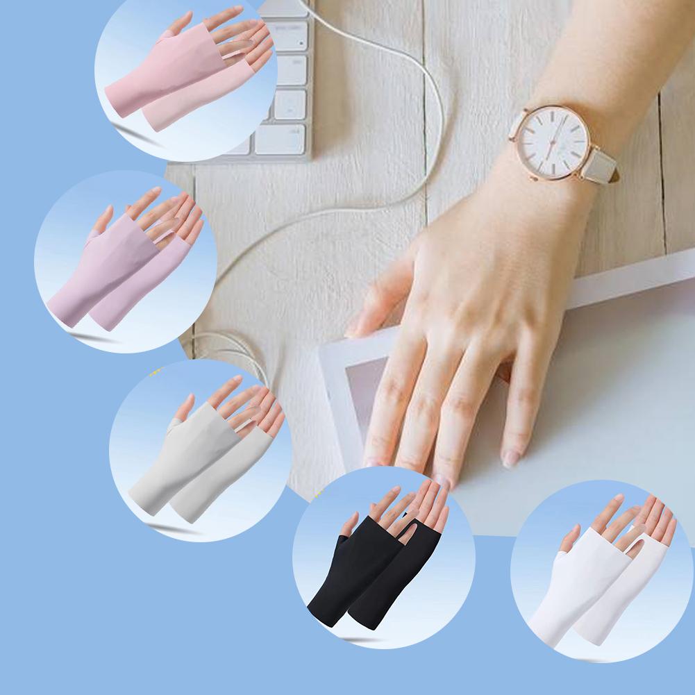Women Fingerless Sunscreen Gloves Thin Cool Ice Silk Silky Sun Block Driving Gloves For Women Men Driving Summer UV Protection