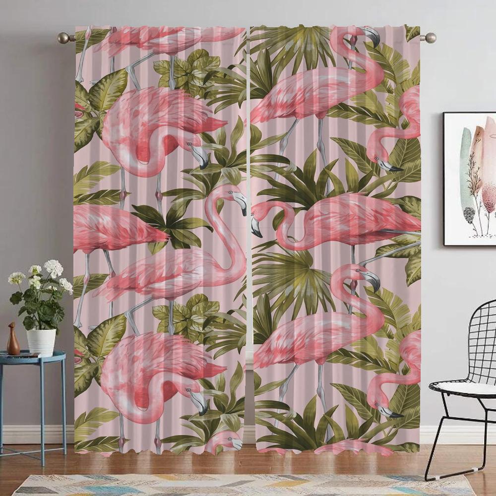Flamingo Curtains for Living Room Curtain for Room 2 Panel Home Interior Curtains Shades Halloween Decoration Partition Kitchen