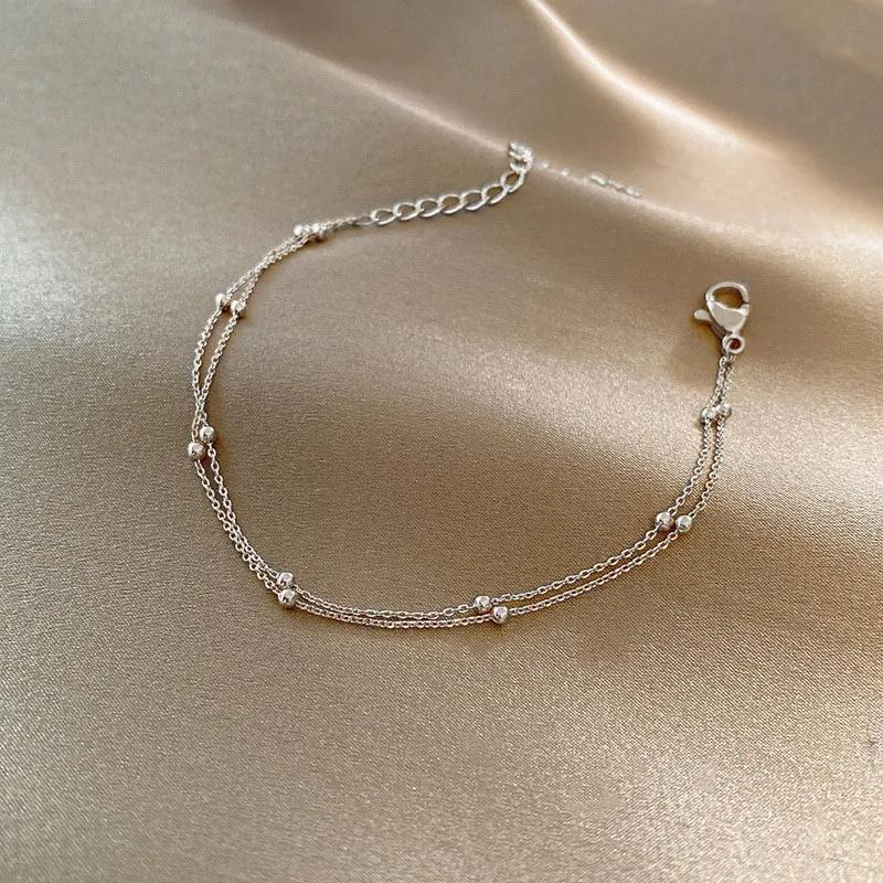 Trendy Double Layers Small Round Beads Bracelet Women's Hand Bracelets Gold Color Chain Simple Female Ball Bracelet Jewelry