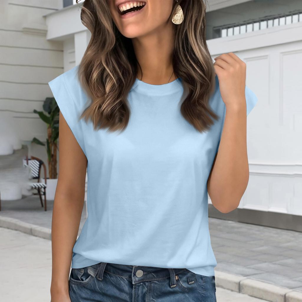 Fashionable Women's Loose Round Neck Short Sleeved T-shirt   Color Top Vest For Women