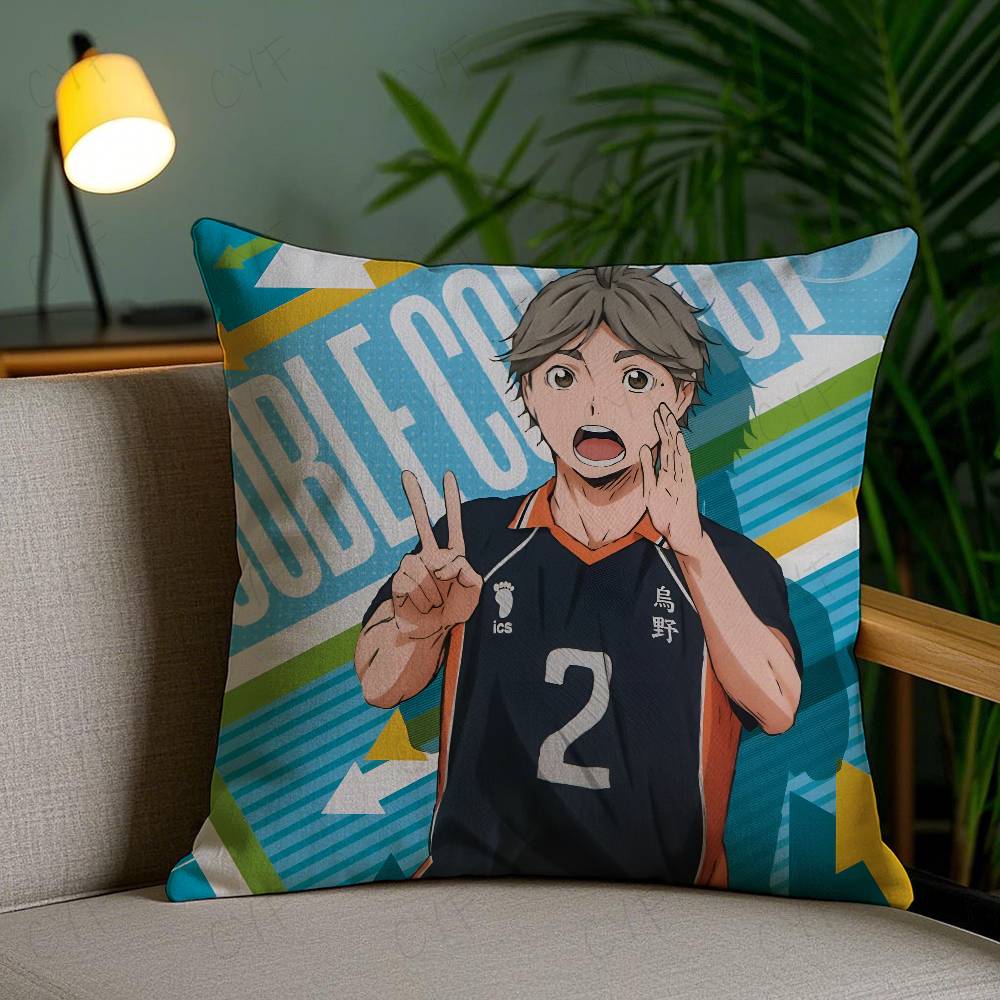 Anime Haikyuu Cartoon Pillow Case Anti-dustmite Pillowcase Invisible Zipper Silky Short Plush Sofa Cushion Cover