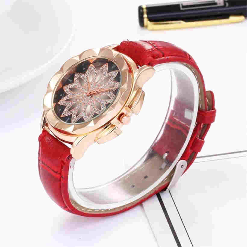 Creative Rose Gold Ladies Quartz Watch Casual Simple Leather Strap Women Wrist Watch